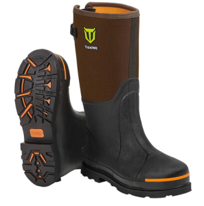 TIDEWE Rubber Work Boot for Men with Steel Toe & Shank, Waterproof Anti Slip Hunting Boot, 6mm Neoprene Hunting Boot for Manufacturing, Construction, Farming, Black,Brown, Size 7-13 