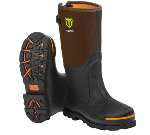 TIDEWE Rubber Work Boot for Men with Steel Toe & Shank, Waterproof Anti Slip Hunting Boot, 6mm Neoprene Hunting Boot for Manufacturing, Construction, Farming, Black,Brown, Size 7-13 