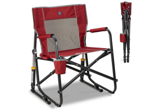 GCI Outdoor Freestyle Rocker Camping Chair | Portable Folding Rocking Chair with Solid, Durable Armrests, Drink Holder & Comfortable Backrest — Cinnamon