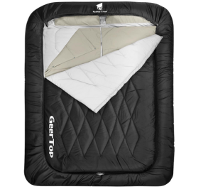 GEERTOP Queen Size Double Sleeping Bag with Blanket for Camping Couples Two Person Adults, Removeable Top Cover 4 Season Backpacking Hiking 