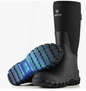 HUNTSEN Men's Waterproof Hunting Boots - Insulated Neoprene Rubber Boots with Steel Shank - Durable Anti-Slip Outdoor Work Footwear for Farming, Fishing, Gardening&Muddy Conditions, Adjustable Calf 