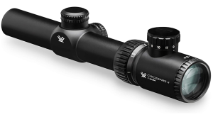 Vortex Optics Crossfire II 1-4x24, 30mm Tube, SFP Riflescope - V-Brite Reticle (MOA) with Sport Cantilever 30mm Mount - 2-Inch Offset